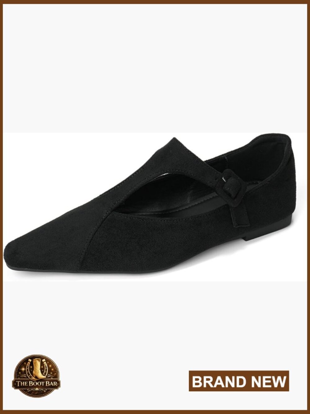 Suede T-Strap Mary Jane Flats Pointed Toe Ballet Flats Adjustable Buckle Slip-On